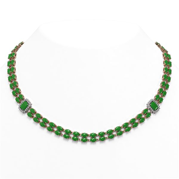 27.5 ctw Jade & Diamond Necklace 14K Rose Gold - REF-436M4G