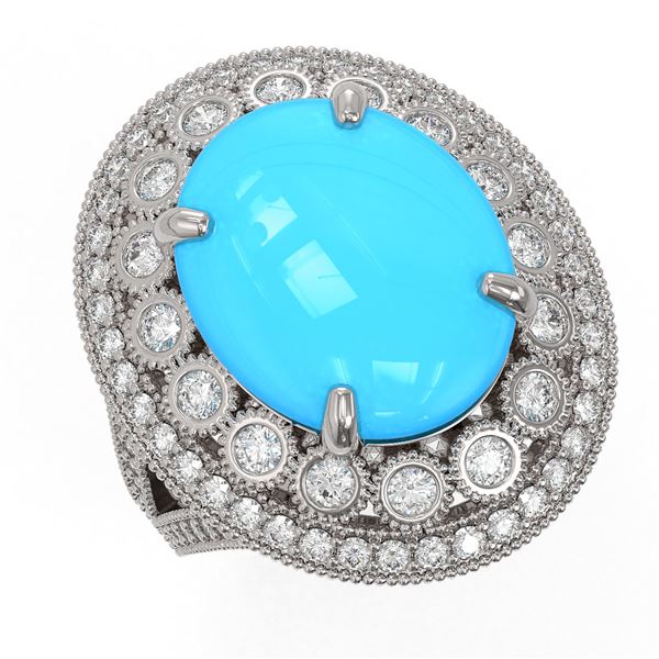 9.07 ctw Turquoise & Diamond Victorian Ring 14K White Gold - REF-245N5F