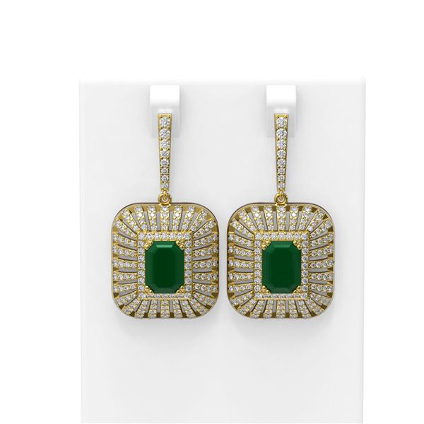 16.73 ctw Emerald & Diamond Earrings 18K Yellow Gold - REF-600A2N