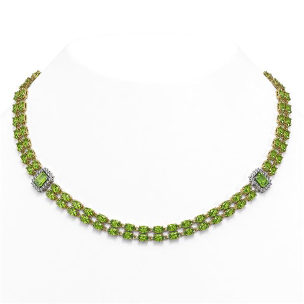 37.08 ctw Peridot & Diamond Necklace 14K Yellow Gold - REF-527M3G