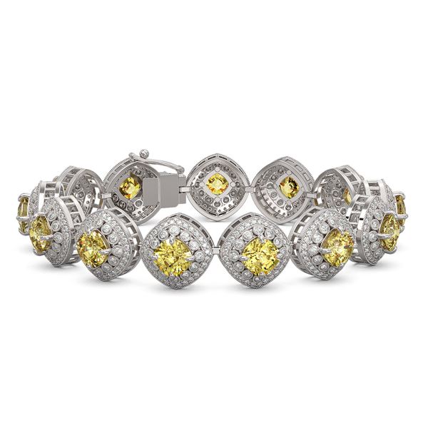 28.35 ctw Canary Citrine & Diamond Victorian Bracelet 14K White Gold - REF-805F5M