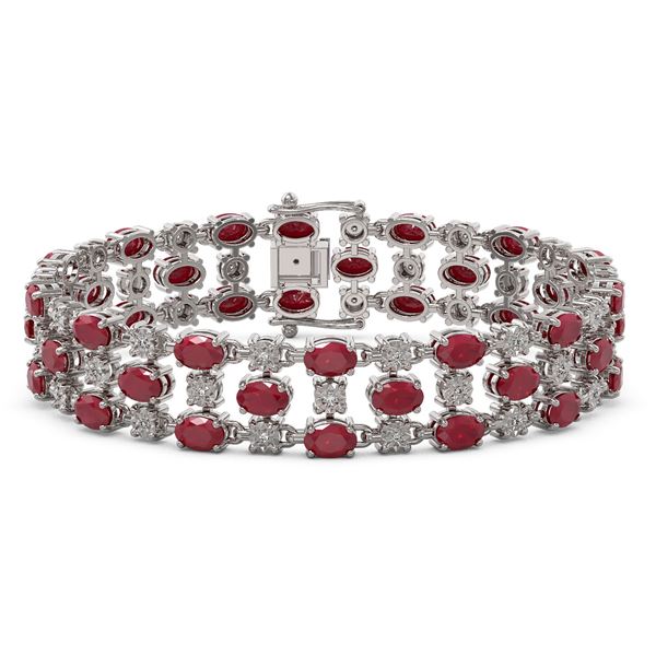 25.85 ctw Ruby & Diamond Bracelet 10K White Gold - REF-272K8Y