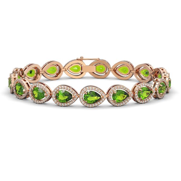16.08 ctw Peridot & Diamond Micro Pave Halo Bracelet 10k Rose Gold - REF-318W2H