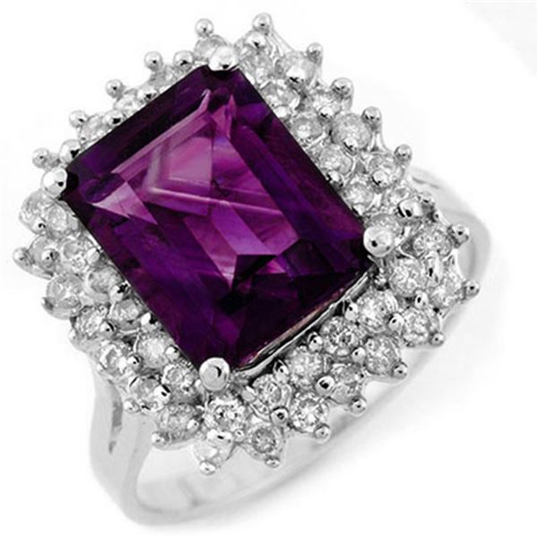4.75 ctw Amethyst & Diamond Ring 18k White Gold - REF-123M6G
