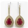 Image 1 : 31.74 ctw Certified Ruby & Diamond Victorian Earrings 14K Yellow Gold - REF-646G4W