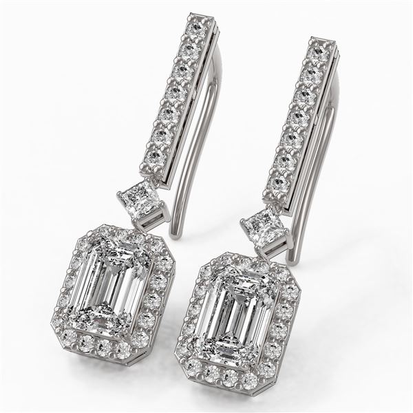 2.4 ctw Emerald Cut Diamond Designer Earrings 18K White Gold - REF-395M8G