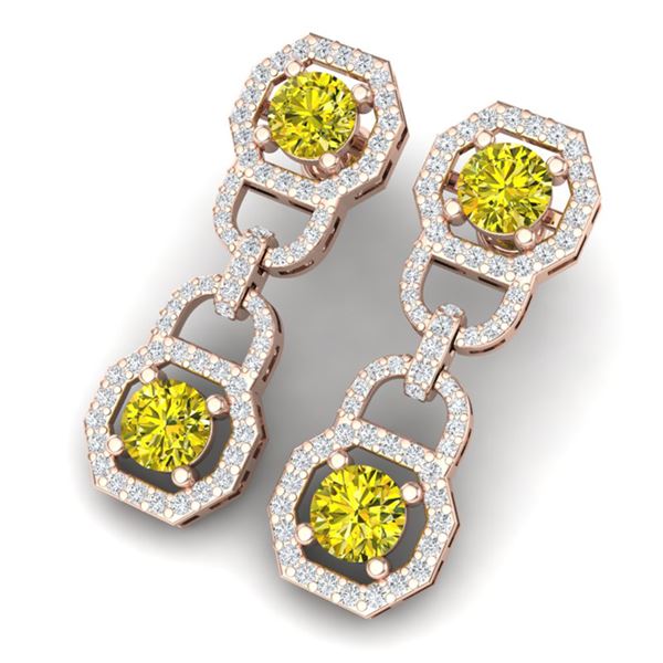 4 ctw SI/I Fancy Yellow Diamond Earrings 18K Rose Gold - REF-330F2M