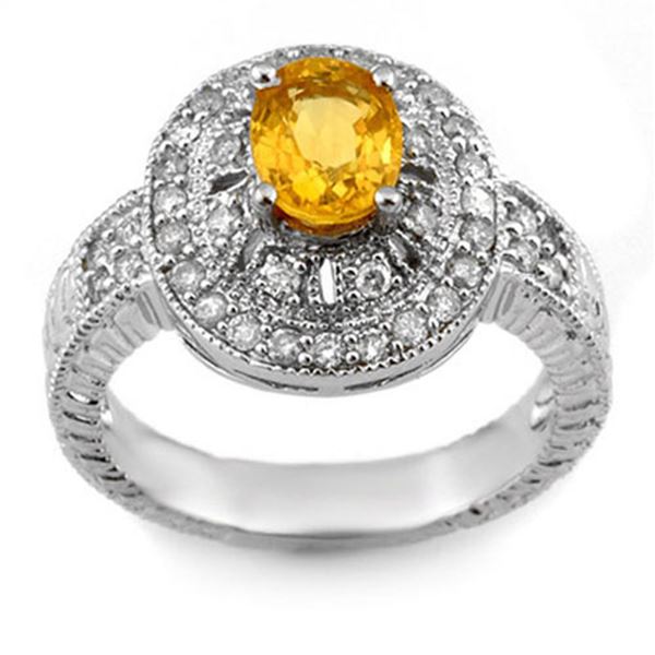 2.08 ctw Yellow Sapphire & Diamond Ring 14k White Gold - REF-87R3K