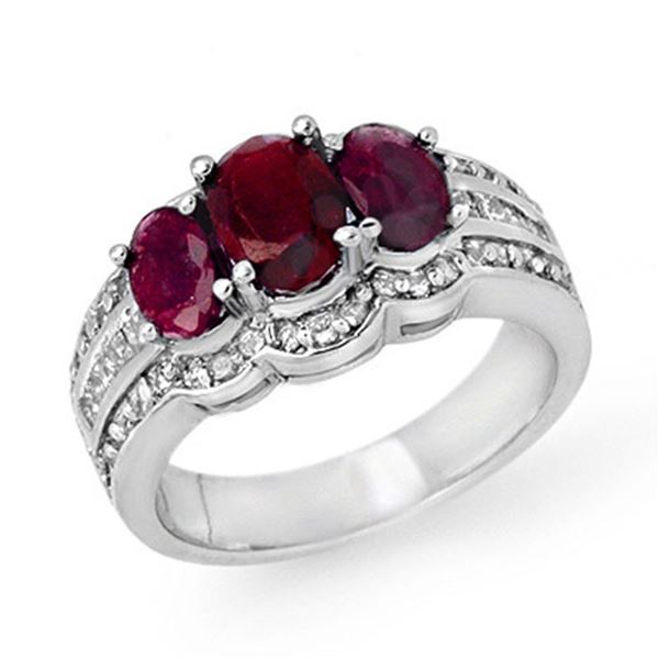 3.50 ctw Ruby & Diamond Ring 18k White Gold - REF-132N2F