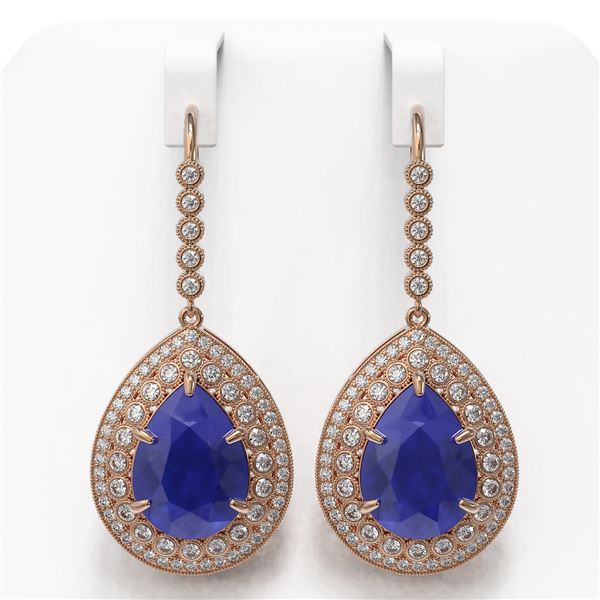 31.74 ctw Sapphire & Diamond Victorian Earrings 14K Rose Gold - REF-549N8F