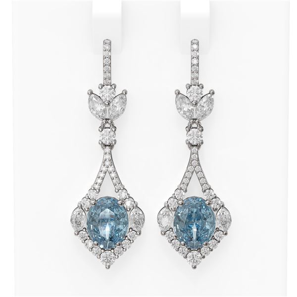 9.02 ctw Blue Topaz & Diamond Earrings 18K White Gold - REF-490A9N