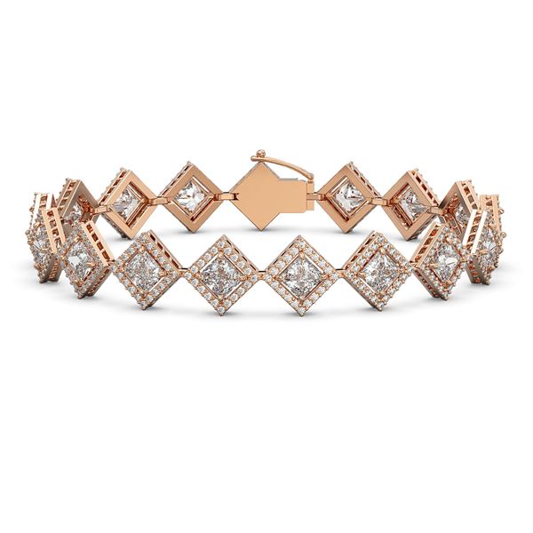 13.5 ctw Princess Cut Diamond Micro Pave Bracelet 18K Rose Gold - REF-1881M3G