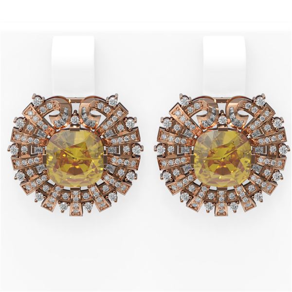 14.01 ctw Canary Citrine & Diamond Earrings 18K Rose Gold - REF-360H2R