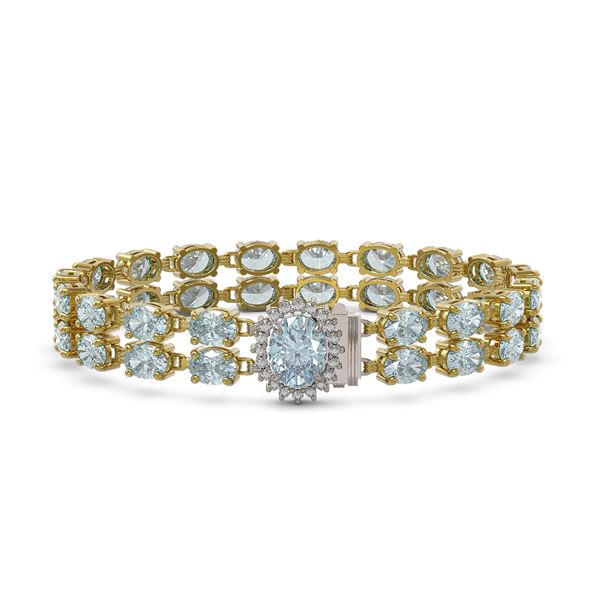 20.47 ctw Aquamarine & Diamond Bracelet 14K Yellow Gold - REF-336Y4X