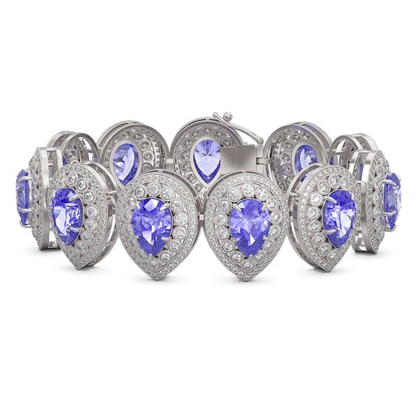 50.04 ctw Tanzanite & Diamond Victorian Bracelet 14K White Gold - REF-2636R4K
