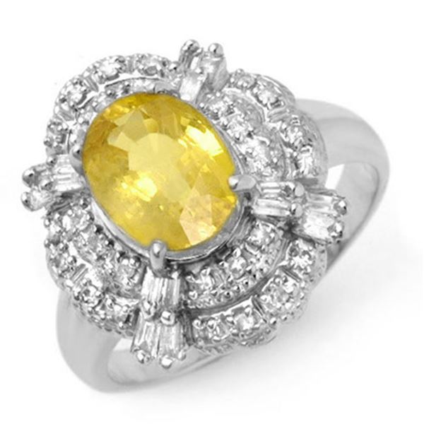 3.05 ctw Yellow Sapphire & Diamond Ring 18k White Gold - REF-100K2Y