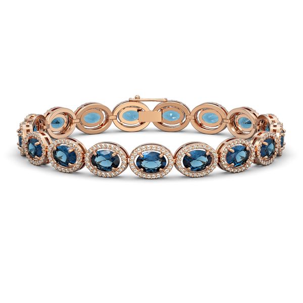 24.32 ctw London Topaz & Diamond Micro Pave Halo Bracelet 10k Rose Gold - REF-290M9G