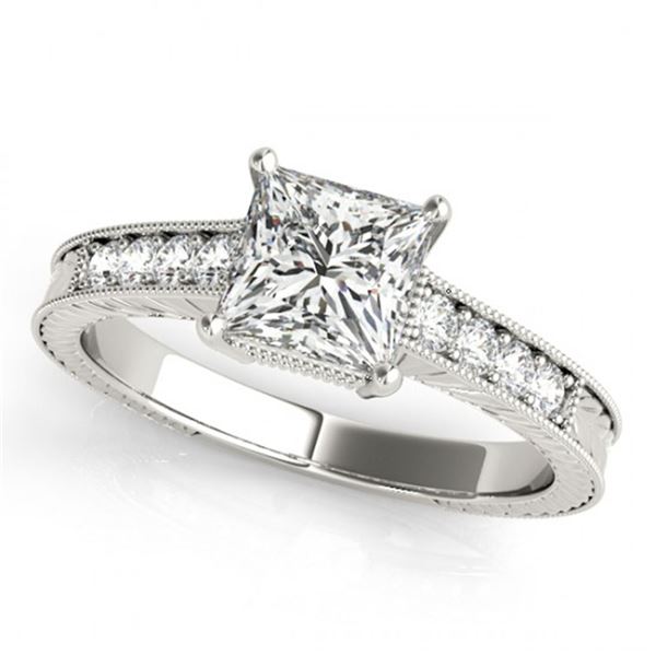 0.95 ctw Certified VS/SI Princess Diamond Antique Ring 18k White Gold - REF-167W2H