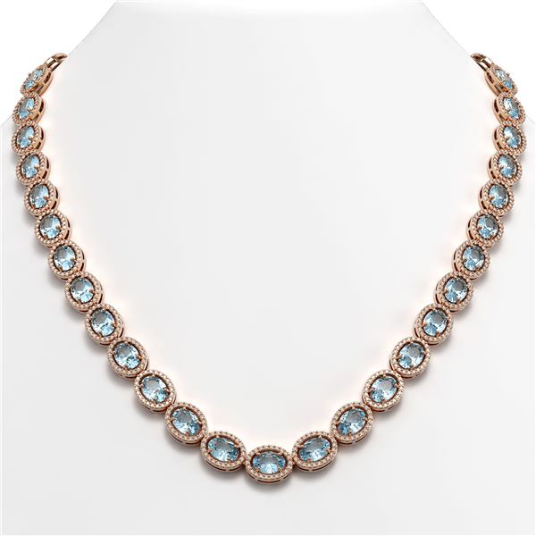 55.41 ctw Sky Topaz & Diamond Micro Pave Halo Necklace 10k Rose Gold - REF-636X4A