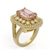 Image 2 : 6.08 ctw Certified Morganite & Diamond Victorian Ring 14K Yellow Gold - REF-226Y4X