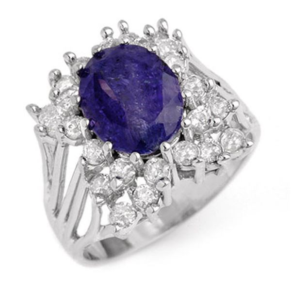 4.44 ctw Tanzanite & Diamond Ring 18k White Gold - REF-204A2N