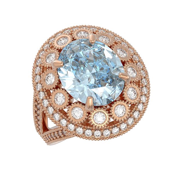 6.96 ctw Certified Aquamarine & Diamond Victorian Ring 14K Rose Gold - REF-237Y5X