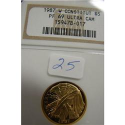 1987-W Constitution $5 Gold Coin NGC P69 Ultra CAM