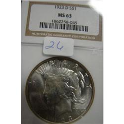 1923-D Peace Silver Dollar NGC MS 63