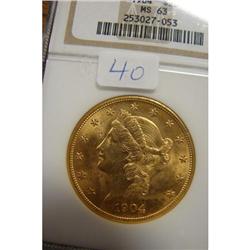 1904 $20.00 Liberty Gold Coin NGC MS63