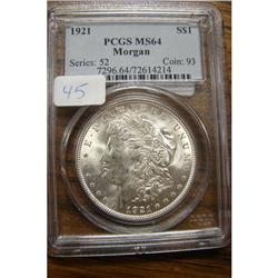 1921 Morgan Silver Dollar MS64 PCGS
