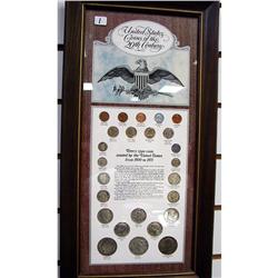 United States 20th Century Coins in Wooden Display Frame