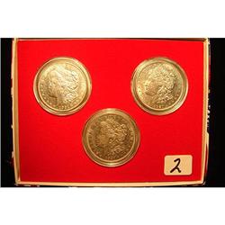 Set of (3) 1921 Morgan Silver Dollars in Display Box AU