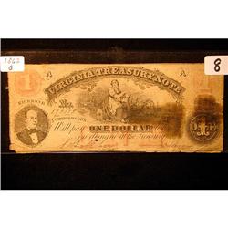 1862 $1.00 Virginia Treasury Note G Repaired