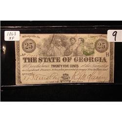 1863 25 Cent State of Georgia Confederate Treasury Note w/ Green Seal XF