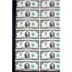 Uncut Sheet of 16 $2.00 Federal Reserve Notes CU