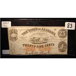 1863 25 Cent State of Alabama treasury Note CU