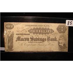 1863 $4.00 Macon Savings Bank Treasury Note