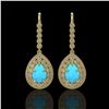 Image 1 : 7.95 ctw Turquoise & Diamond Victorian Earrings 14K Yellow Gold - REF-241Y5X
