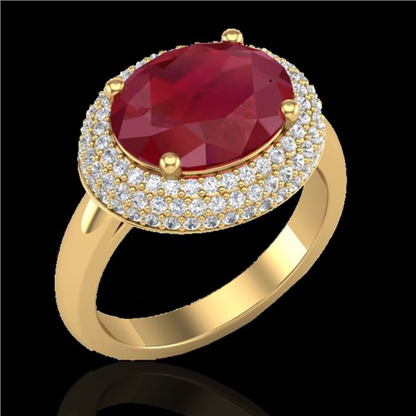 4.50 ctw Ruby & Micro Pave VS/SI Diamond Certified Ring 18k Yellow Gold - REF-119M6G