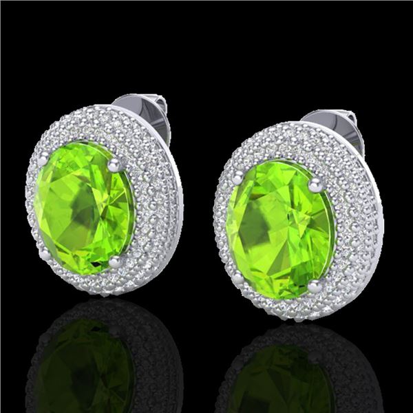 9 ctw Peridot & Micro Pave VS/SI Diamond Earrings 18k White Gold - REF-186K8Y