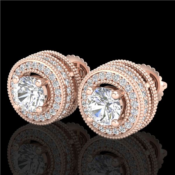 2.09 ctw VS/SI Diamond Solitaire Art Deco Stud Earrings 18k Rose Gold - REF-254A5N