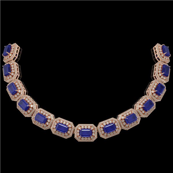 137.65 ctw Sapphire & Diamond Victorian Necklace 14K Rose Gold - REF-2875N6F