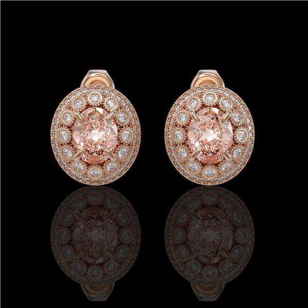 7.44 ctw Morganite & Diamond Victorian Earrings 14K Rose Gold - REF-288R5K