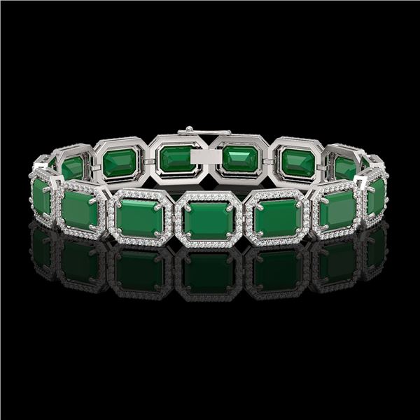 38.61 ctw Emerald & Diamond Micro Pave Halo Bracelet 10k White Gold - REF-456F5M