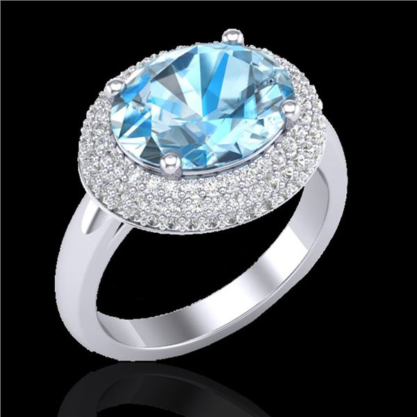 5 ctw Sky Blue Topaz & Micro Pave VS/SI Diamond Ring 18k White Gold - REF-98R8K