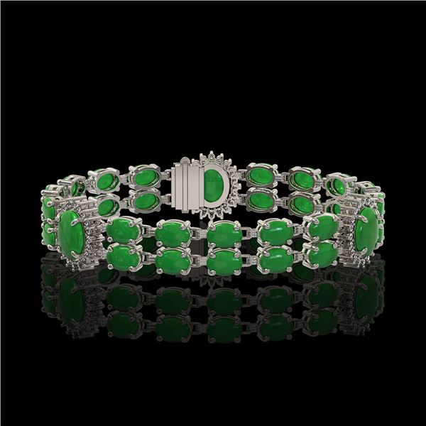 14.05 ctw Jade & Diamond Bracelet 14K White Gold - REF-254A5N
