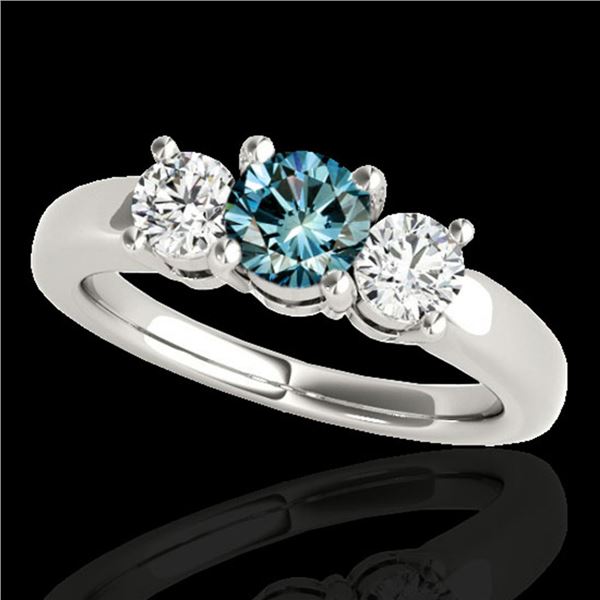 2 ctw SI Certified Fancy Blue Diamond 3 Stone Ring 10k White Gold - REF-218G2W