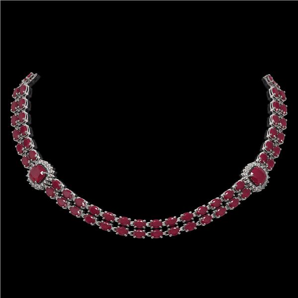 43.97 ctw Ruby & Diamond Necklace 14K White Gold - REF-527A3N