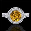 Image 2 : 1.91 ctw Intense Fancy Yellow Diamond Art Deco Ring 18k White Gold - REF-263Y6X