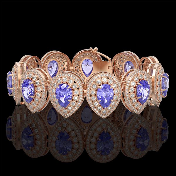 50.04 ctw Tanzanite & Diamond Victorian Bracelet 14K Rose Gold - REF-2636M4G